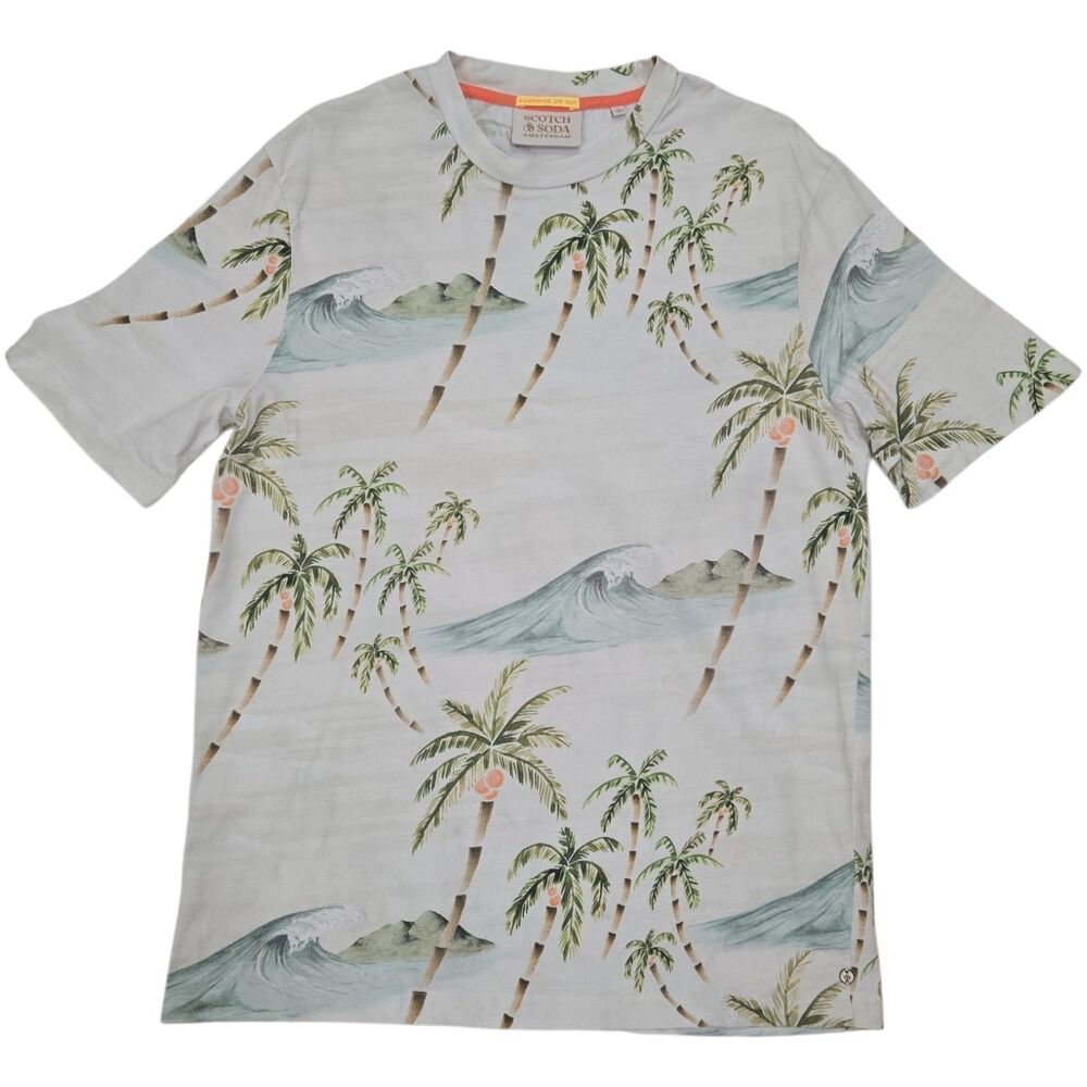 Scotch & Soda Men's L Tropical Palm Tree Wave Graphic Tee Organic Cotton